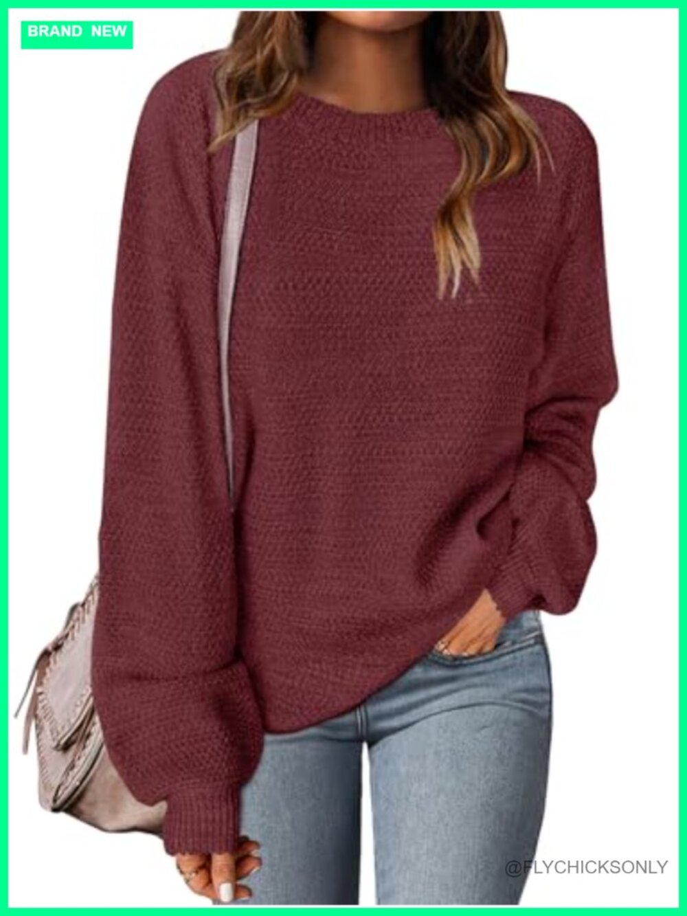 Women's Cozy Heathered Knit Loose Pullover Sweater Oversized Lantern Sleeve